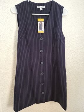 Steve Madden Navy Pinstripe Button-Front Sleeveless Dress